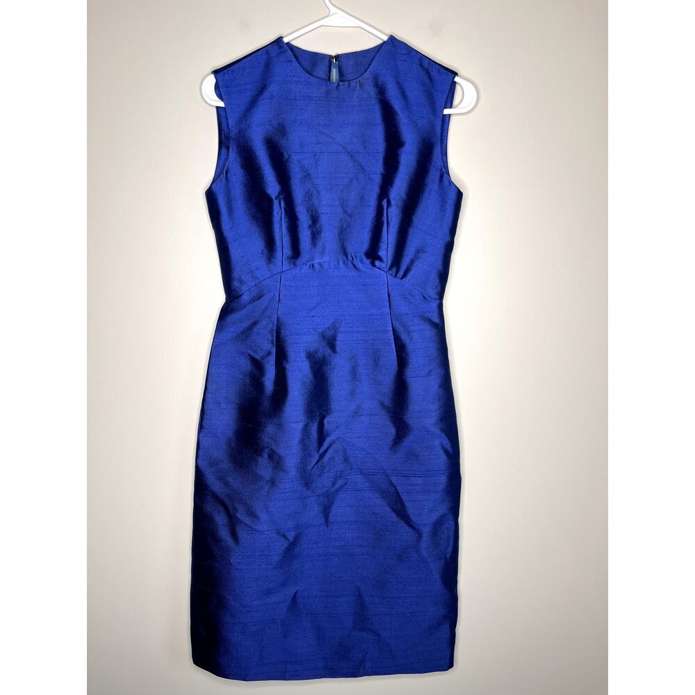 1960s Andrew Arkin Royal Blue Metallic Shiny Event Party Wiggle Cocktail Dress S